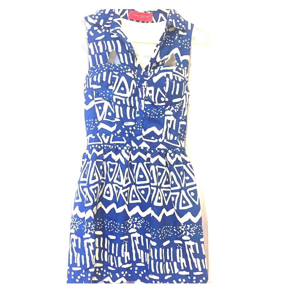 Tribal print blue dress S with cutouts